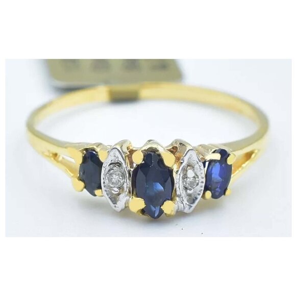 Genuine 0.30 Cts Blue Sapphire & Diamond Ring 10k Gold